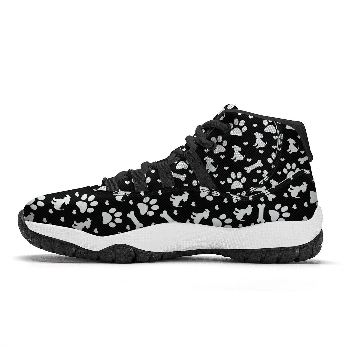 Black and White Dog Paw Print Pattern Black Bball Shoes-grizzshop