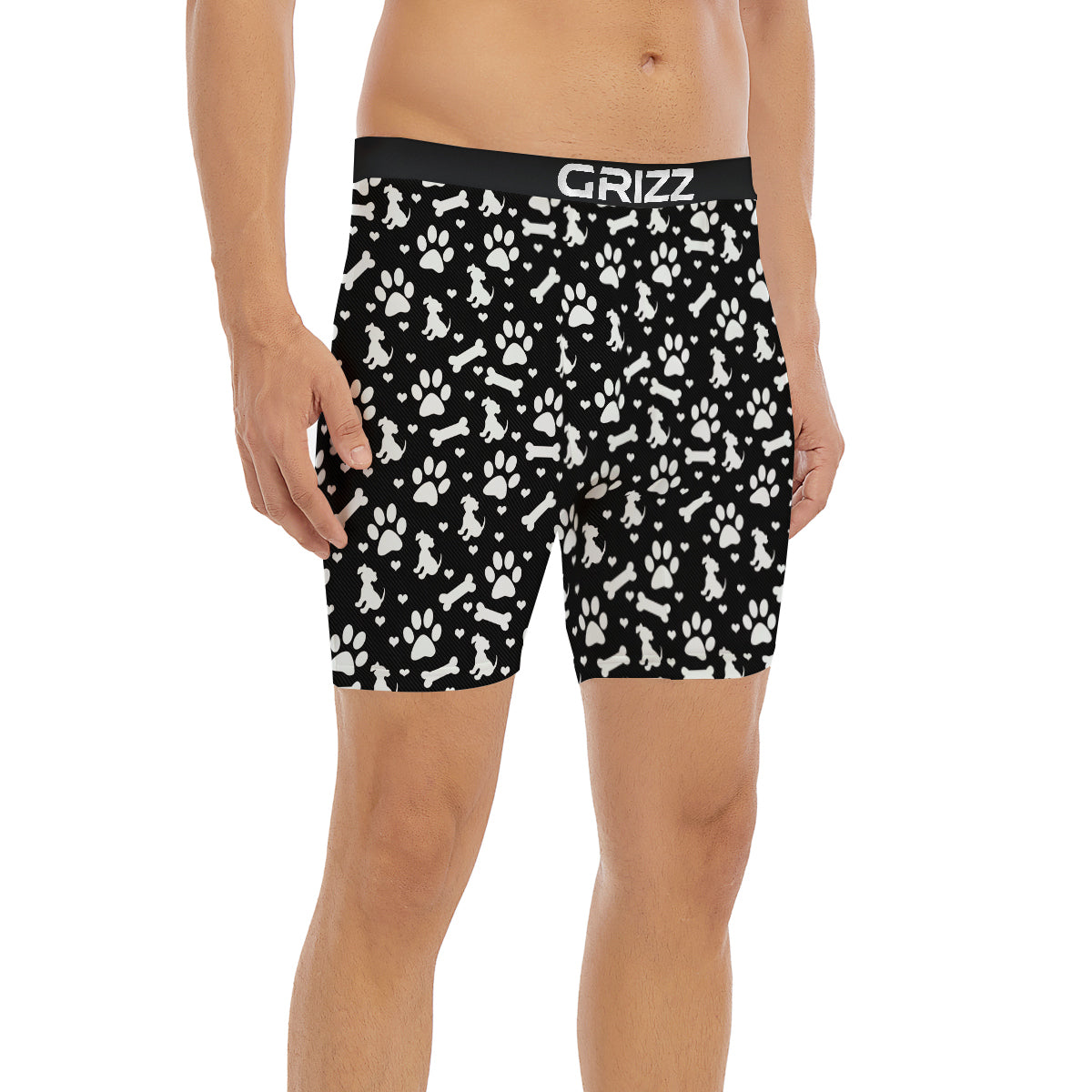 Black and White Dog Paw Print Pattern Boxer Briefs-grizzshop
