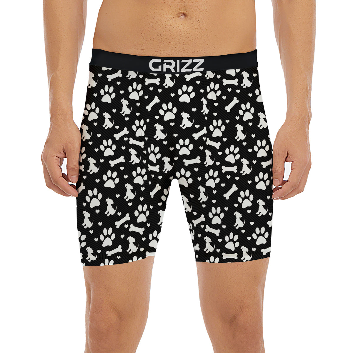 Black and White Dog Paw Print Pattern Boxer Briefs-grizzshop
