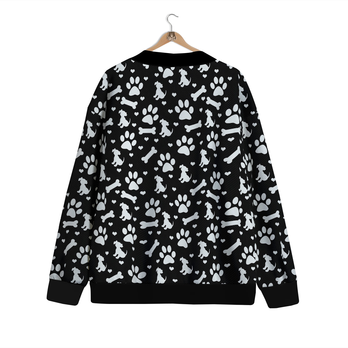 Black and White Dog Paw Print Pattern Cardigan-grizzshop