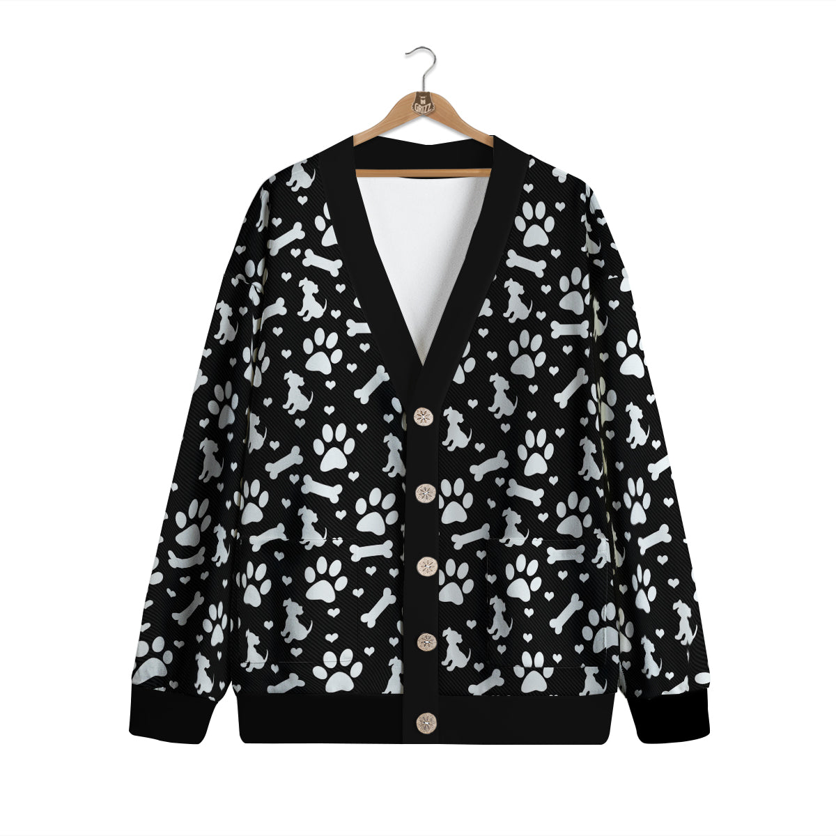 Black and White Dog Paw Print Pattern Cardigan-grizzshop