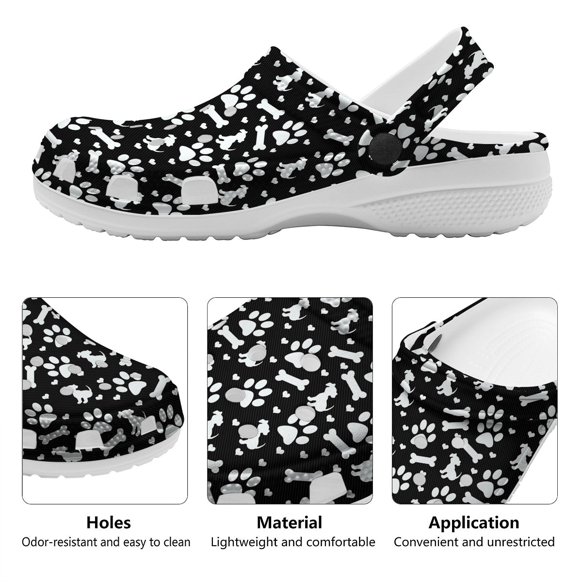 Black and White Dog Paw Print Pattern Clog-grizzshop