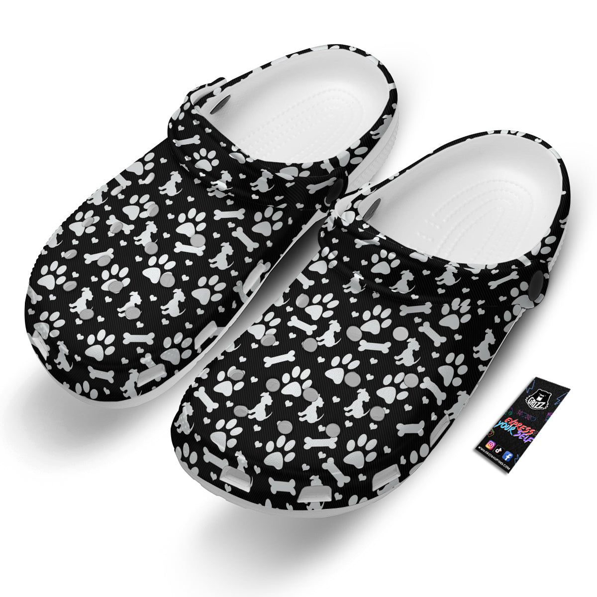 Black and White Dog Paw Print Pattern Clog-grizzshop