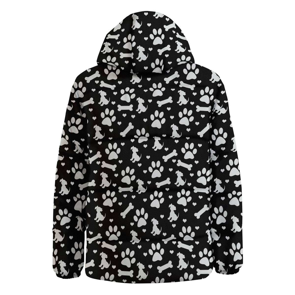 Black and White Dog Paw Print Pattern Down Jacket-grizzshop