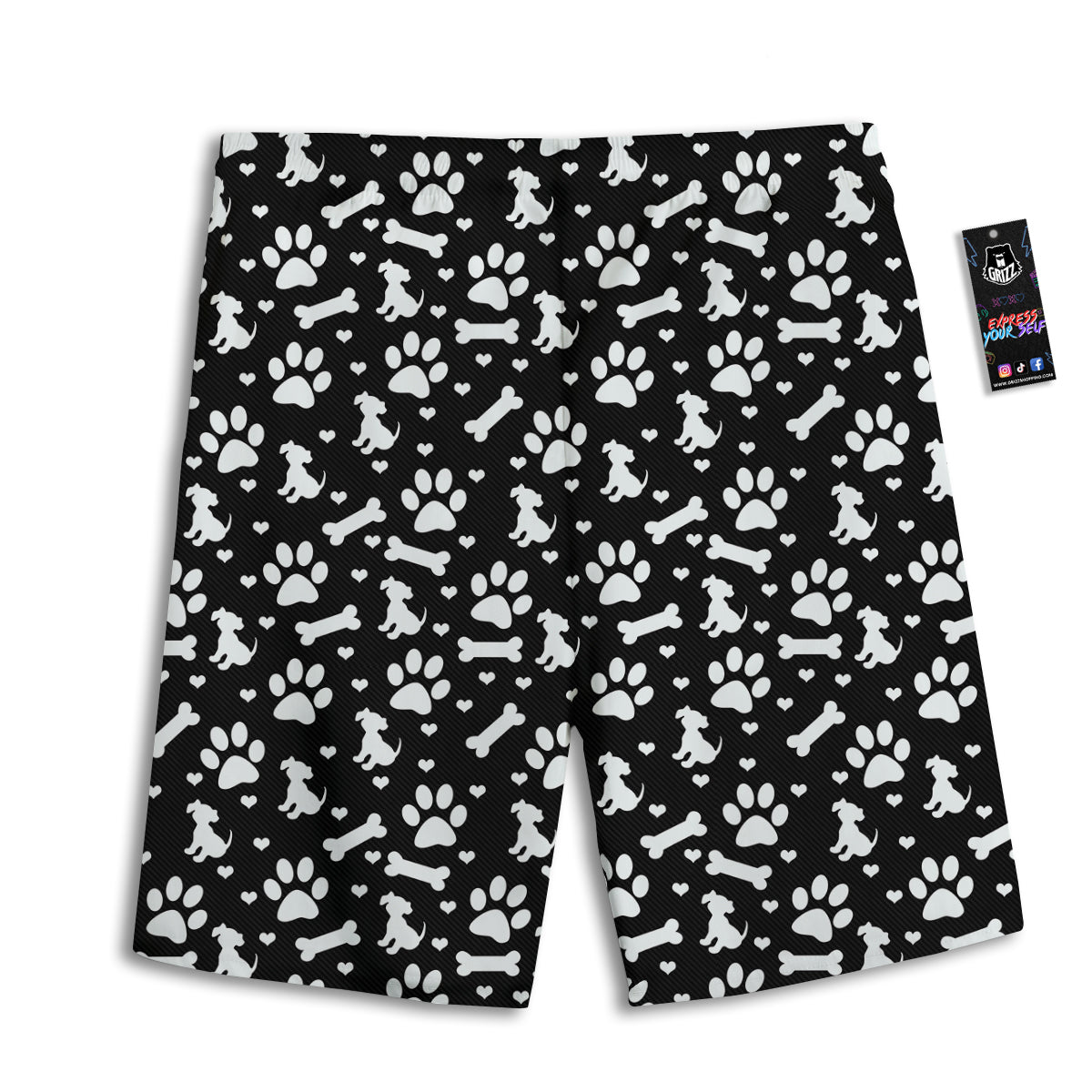 Black and White Dog Paw Print Pattern Men's Athletic Shorts