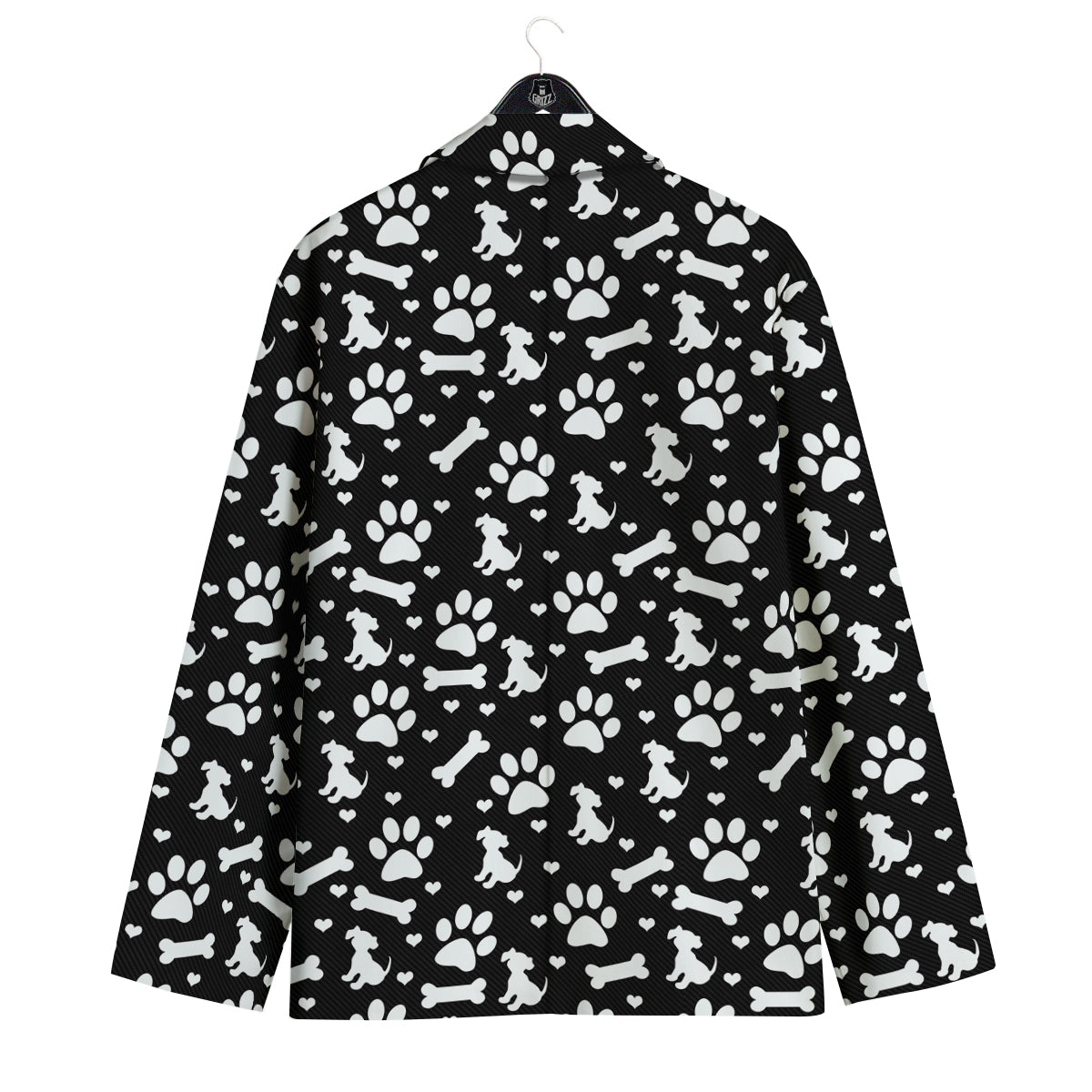 Black and White Dog Paw Print Pattern Men's Sport Coat-grizzshop
