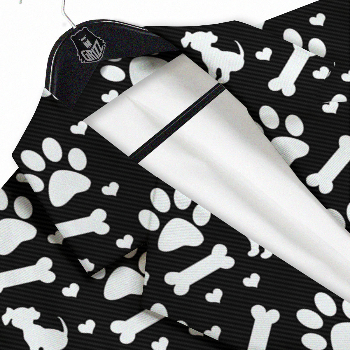 Black and White Dog Paw Print Pattern Men's Sport Coat-grizzshop