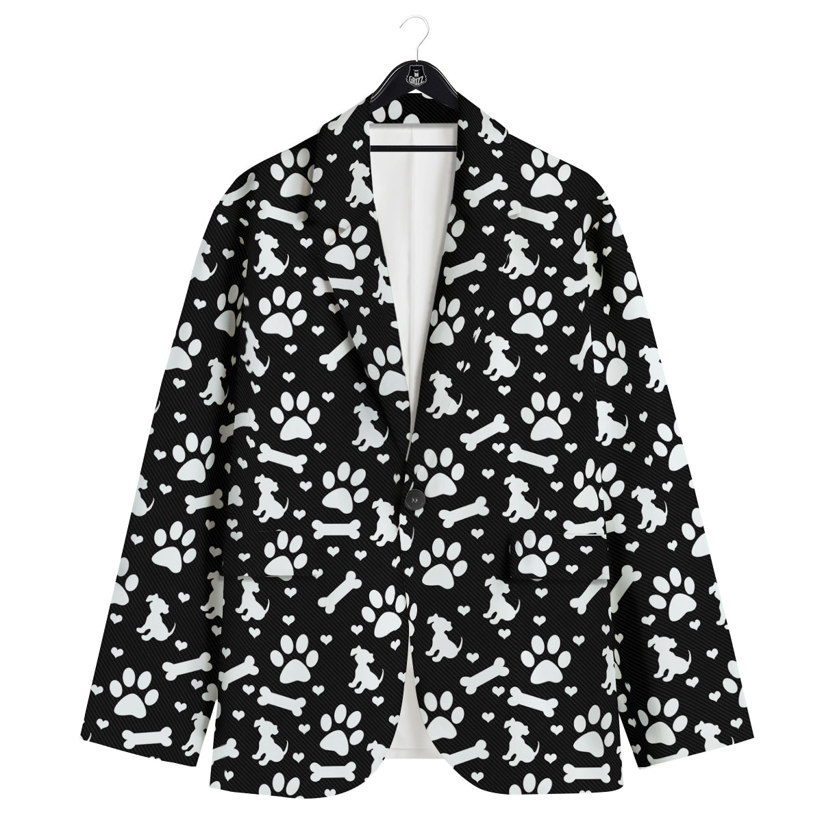 Black and White Dog Paw Print Pattern Men's Sport Coat-grizzshop