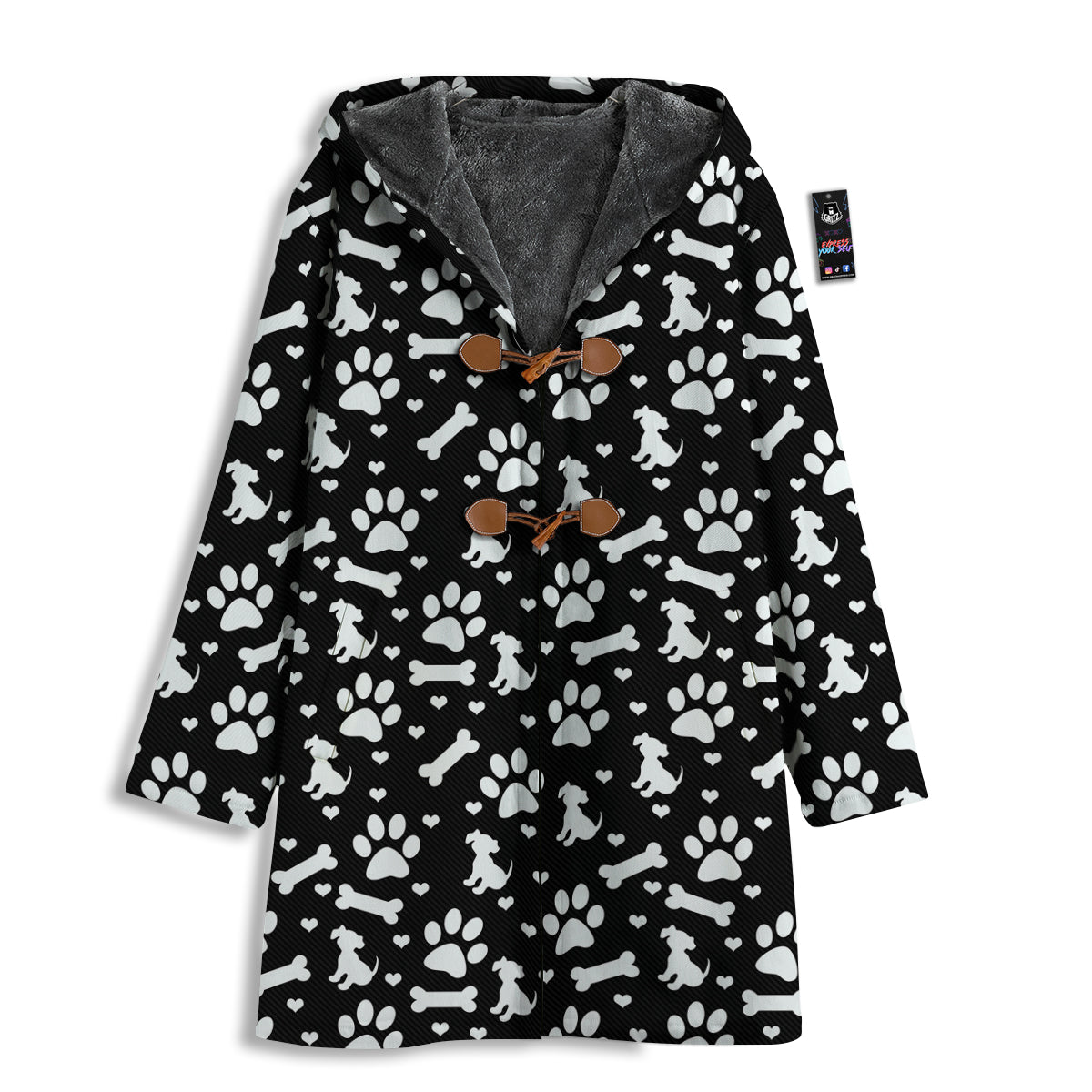 Black and White Dog Paw Print Pattern Men's Windbreaker Jacket-grizzshop