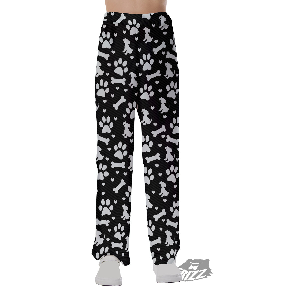 Black and White Dog Paw Print Pattern Pajama Pants-grizzshop