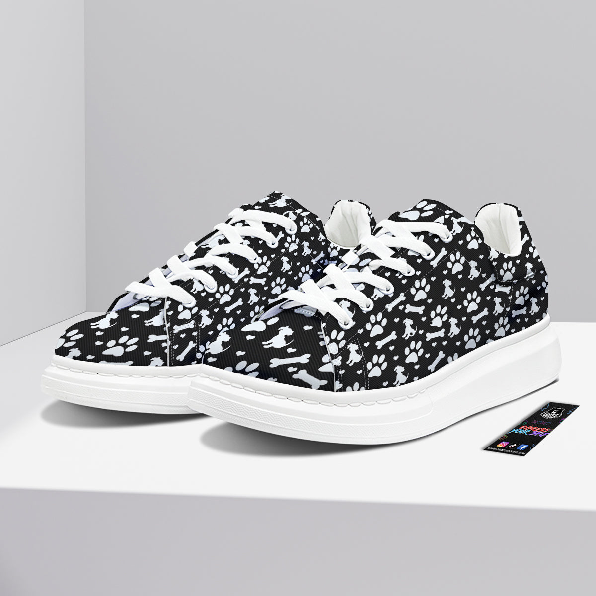 Black and White Dog Paw Print Pattern Platform Shoes-grizzshop