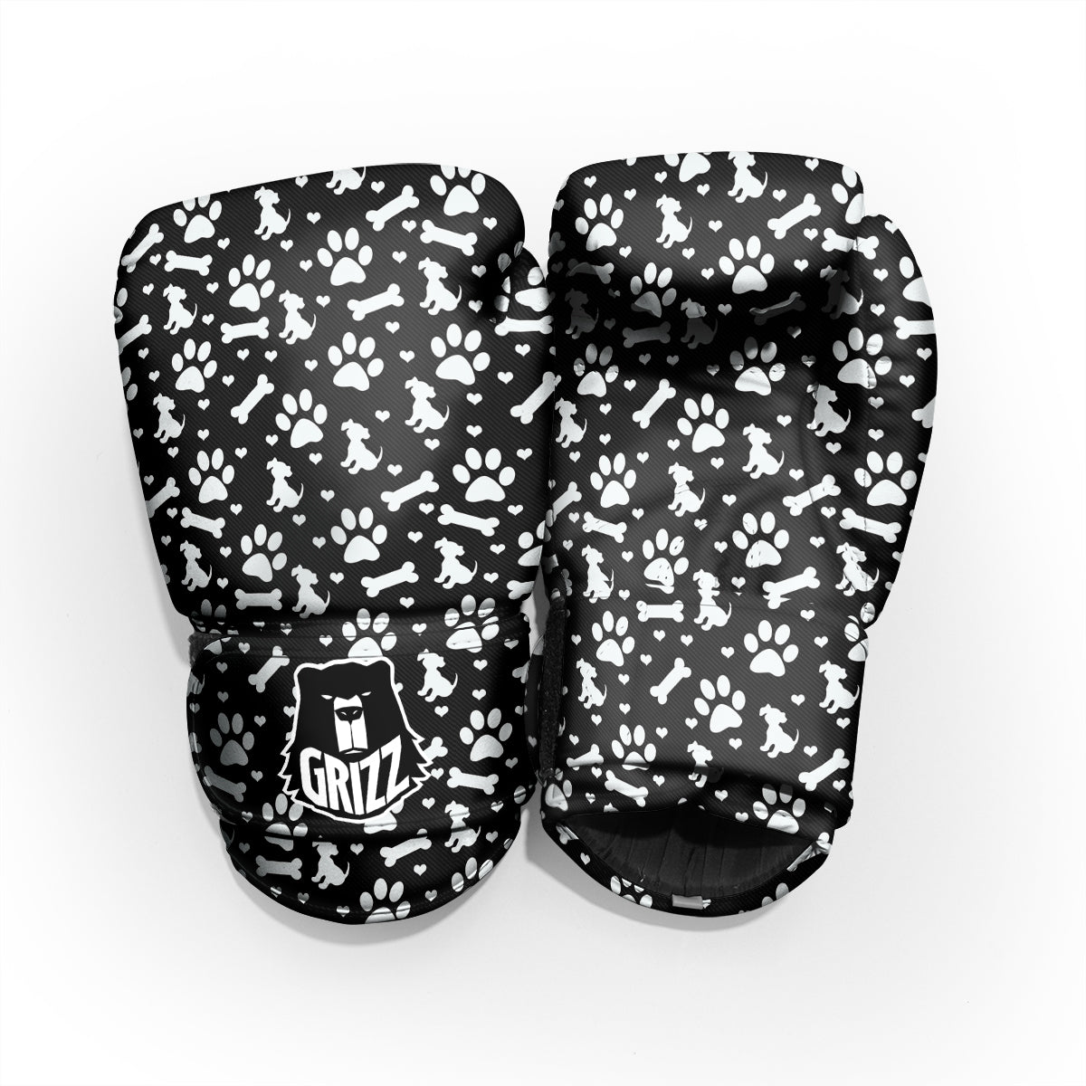 Black and White Dog Paw Print Pattern Pro Boxing Glove