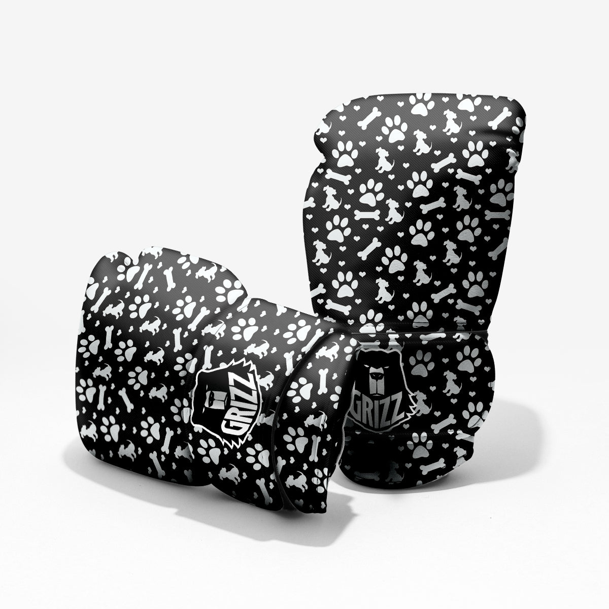 Black and White Dog Paw Print Pattern Pro Boxing Glove