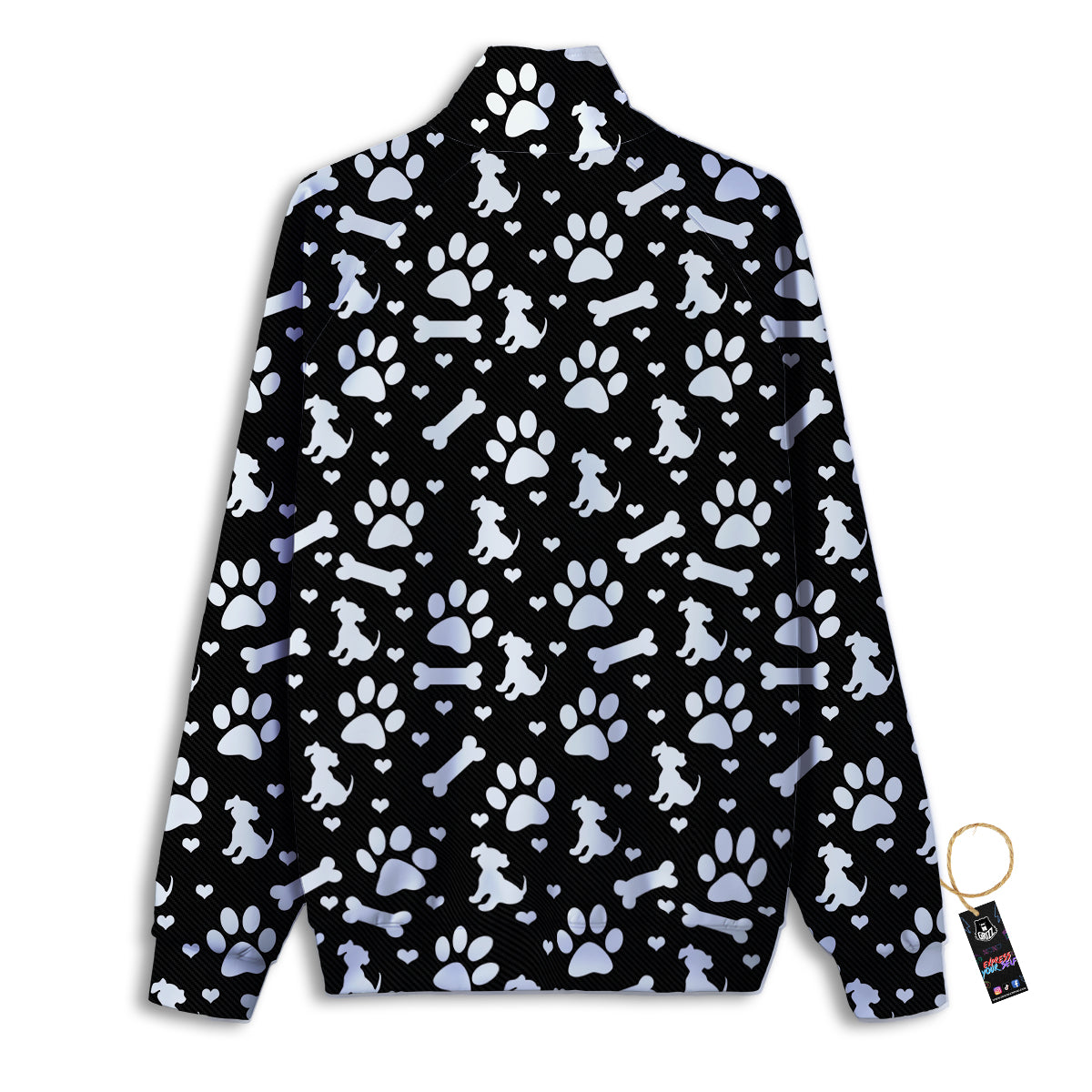 Black and White Dog Paw Print Pattern Track Jacket-grizzshop