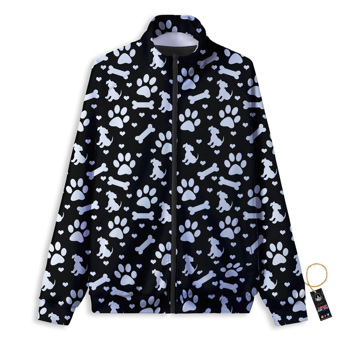 Black and White Dog Paw Print Pattern Track Jacket-grizzshop