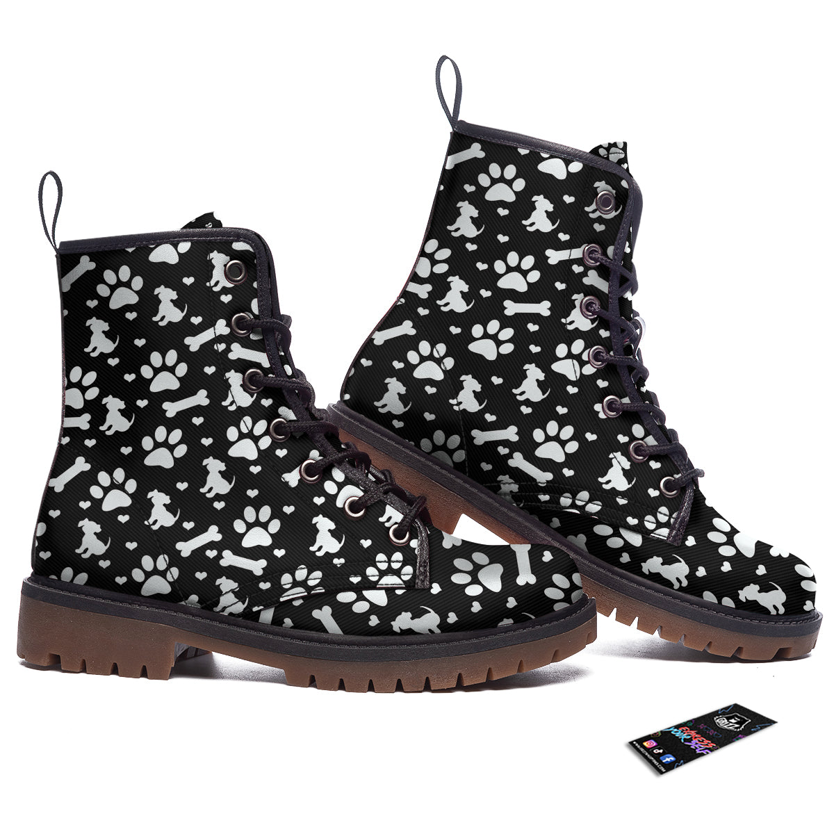 Black and White Dog Paw Print Pattern Work Boots-grizzshop