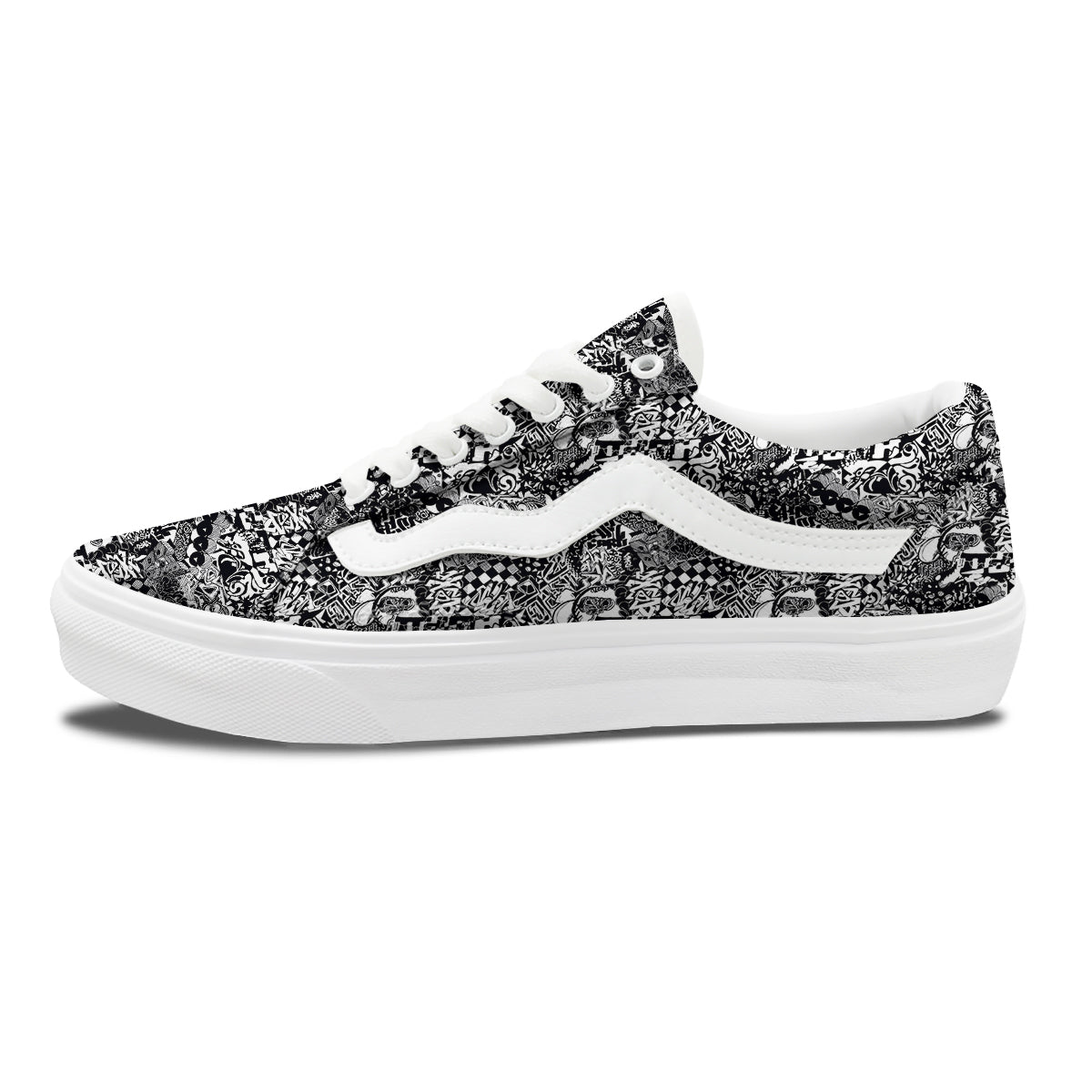 Black and White Graffity Street Art Print Pattern Skate Shoes-grizzshop