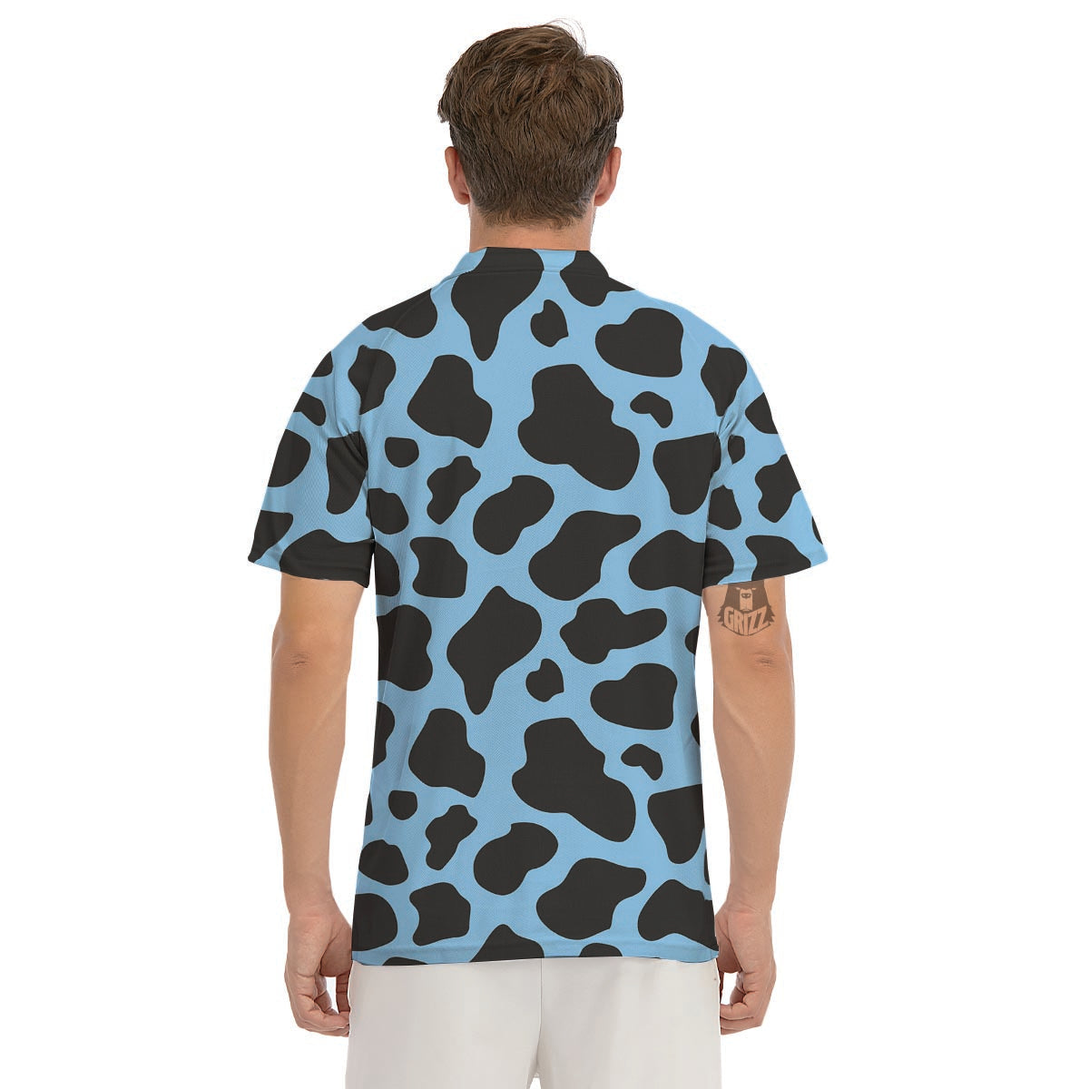 Black And Blue Cow Print Men's Golf Shirts-grizzshop