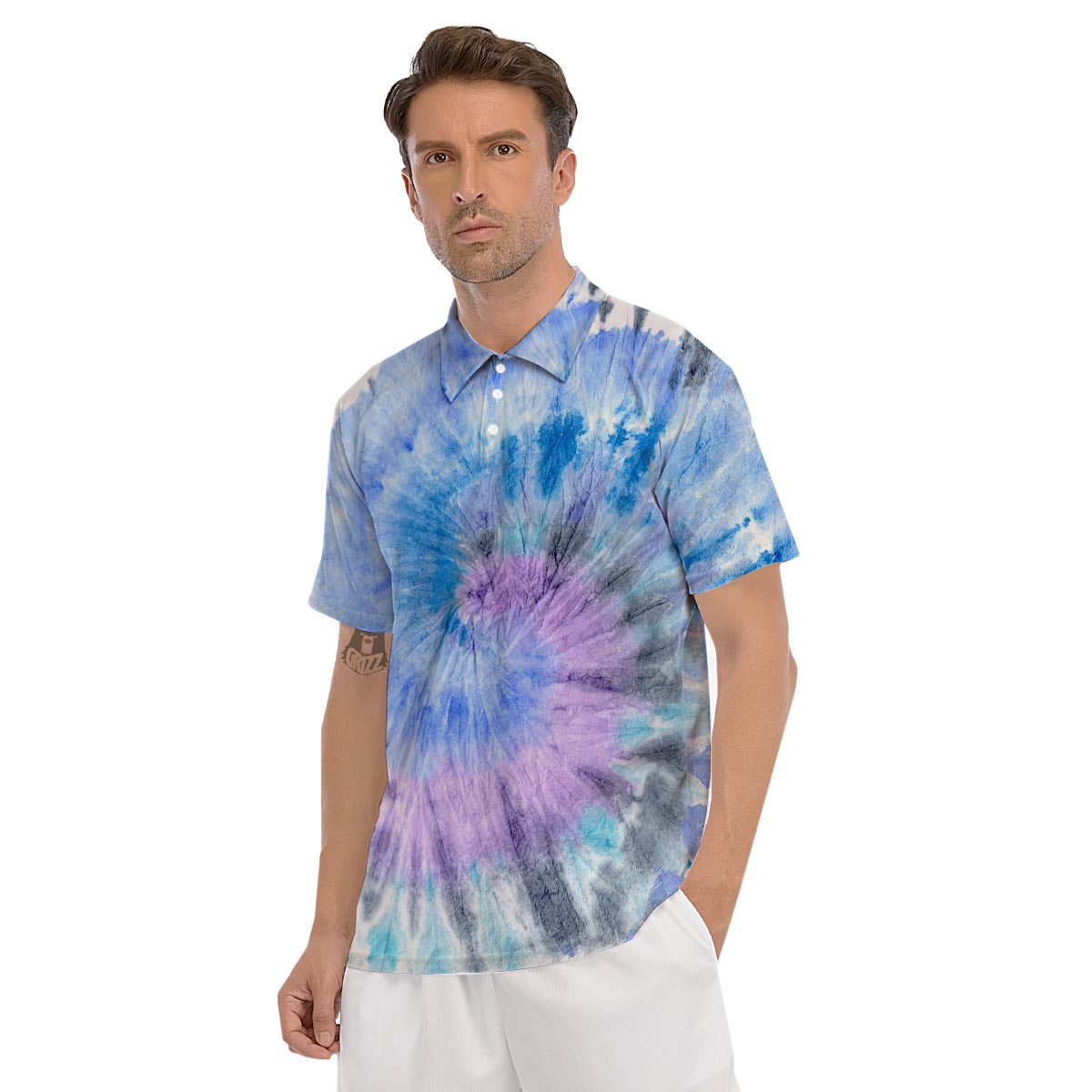 Black And Blue Tie Dye Men's Golf Shirts-grizzshop