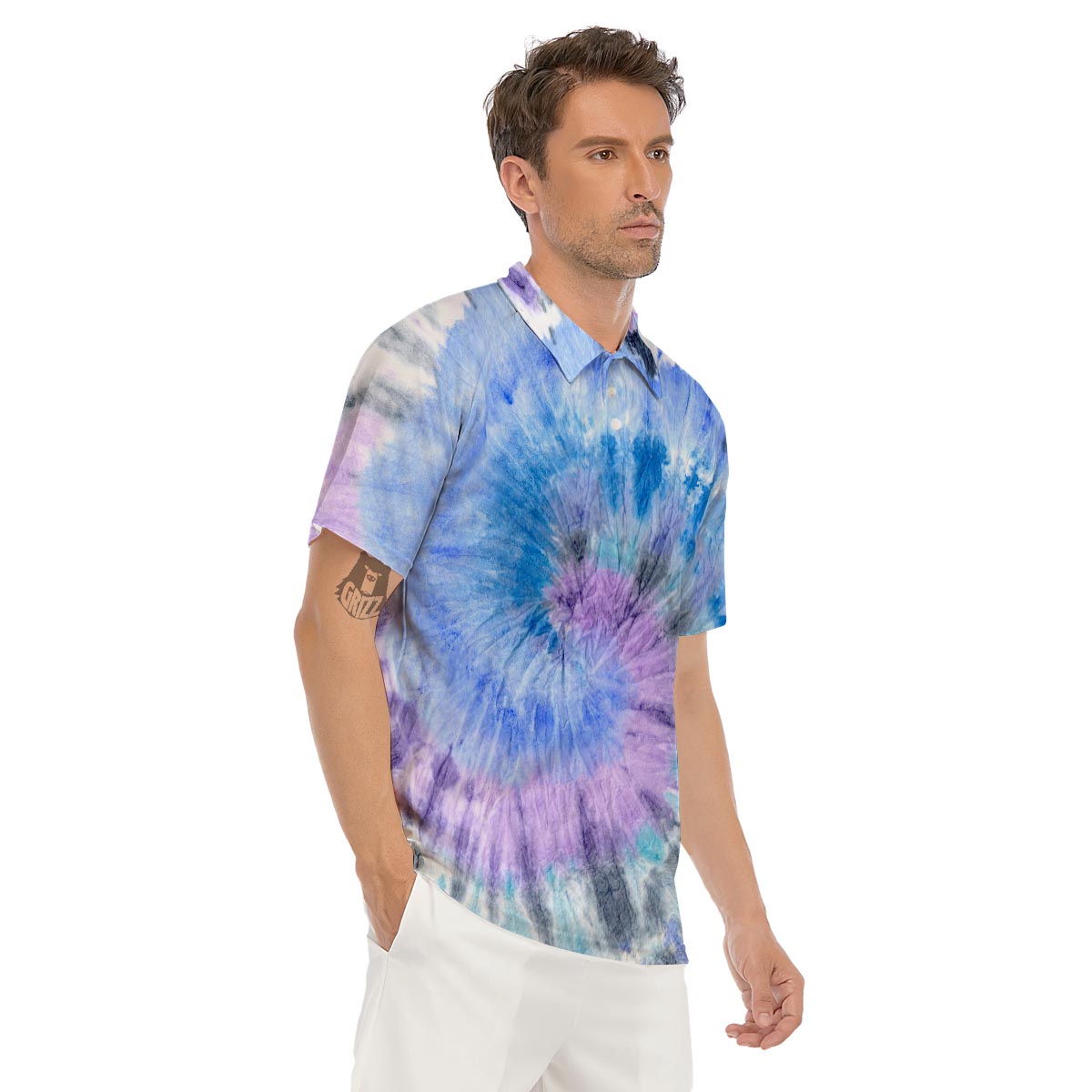 Black And Blue Tie Dye Men's Golf Shirts-grizzshop