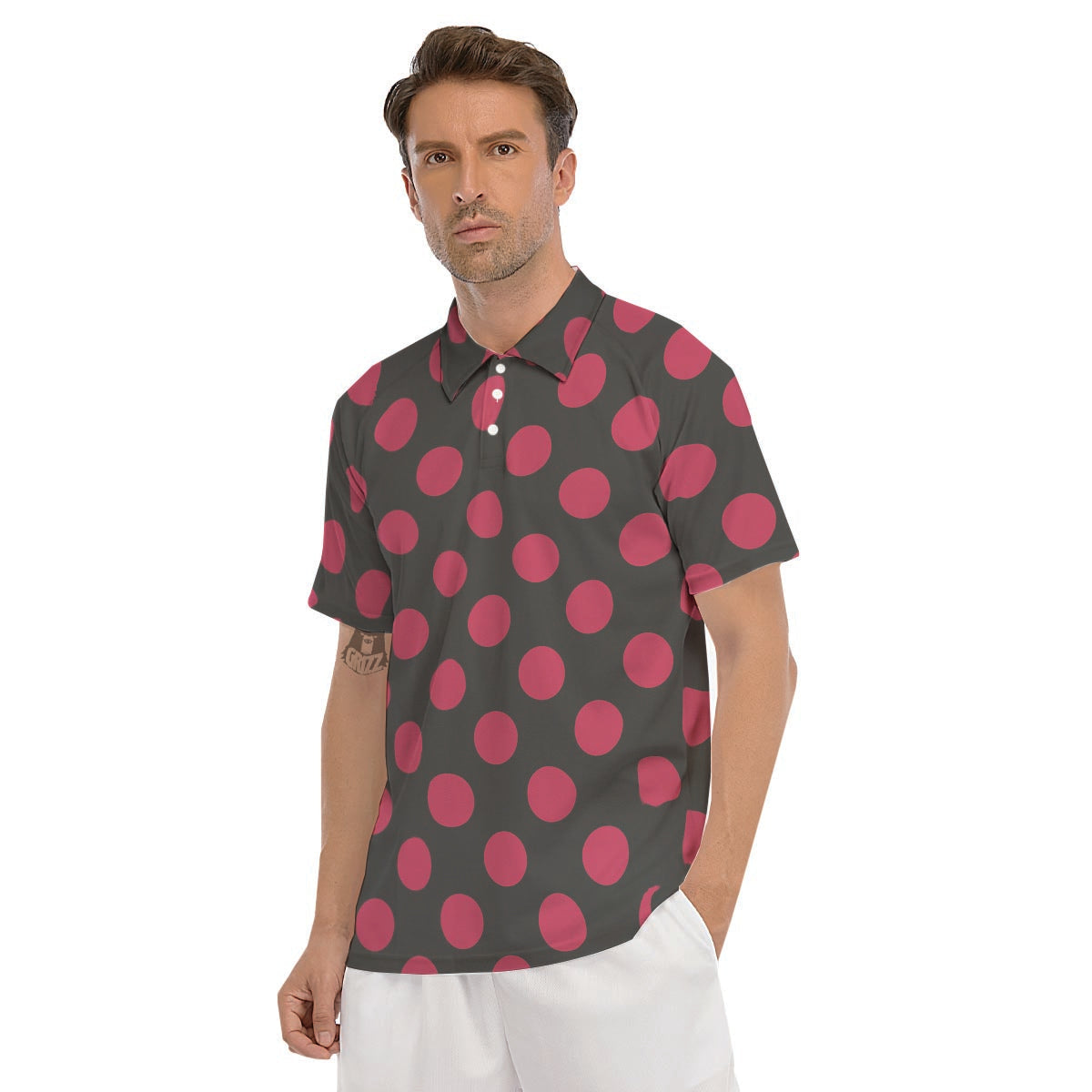 Black And Maroon Polka Dot Men's Golf Shirts-grizzshop
