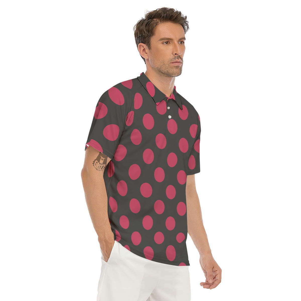 Black And Maroon Polka Dot Men's Golf Shirts-grizzshop