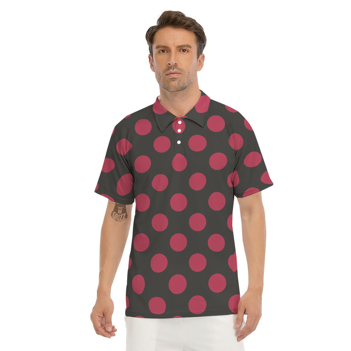 Black And Maroon Polka Dot Men's Golf Shirts-grizzshop