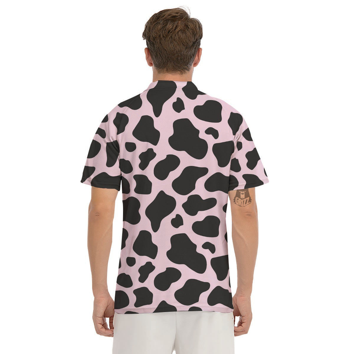 Black And Pink Cow Print Men's Golf Shirts-grizzshop