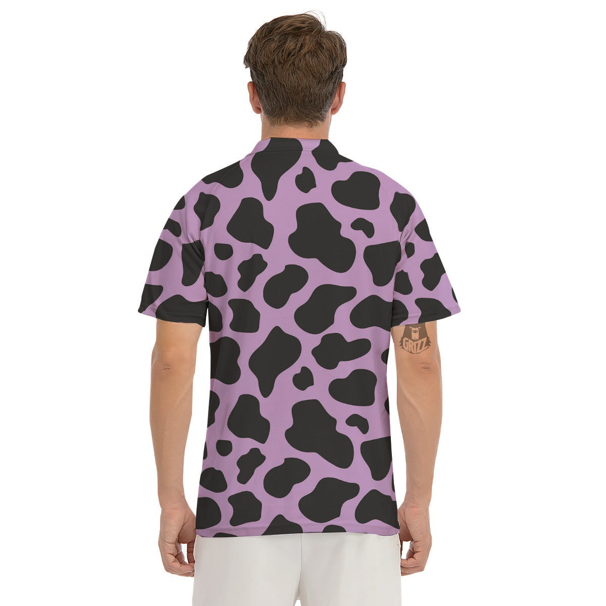 Black And Purple Cow Print Men's Golf Shirts-grizzshop
