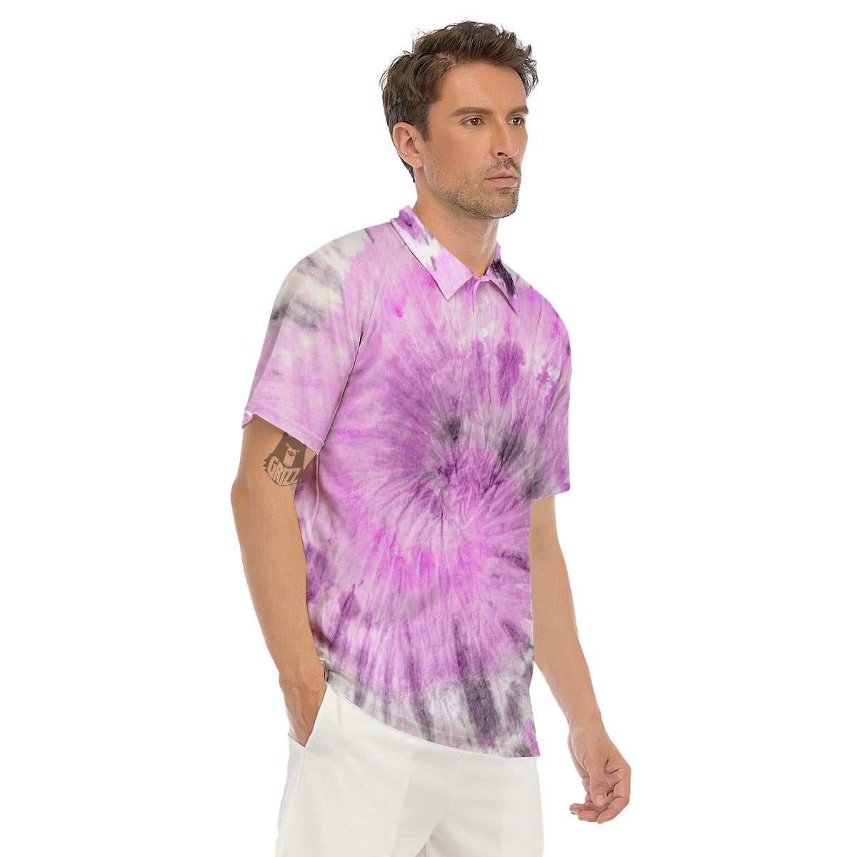 Black And Purple Tie Dye Men's Golf Shirts-grizzshop