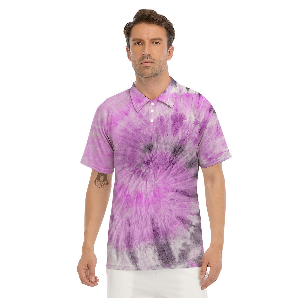 Black And Purple Tie Dye Men's Golf Shirts-grizzshop