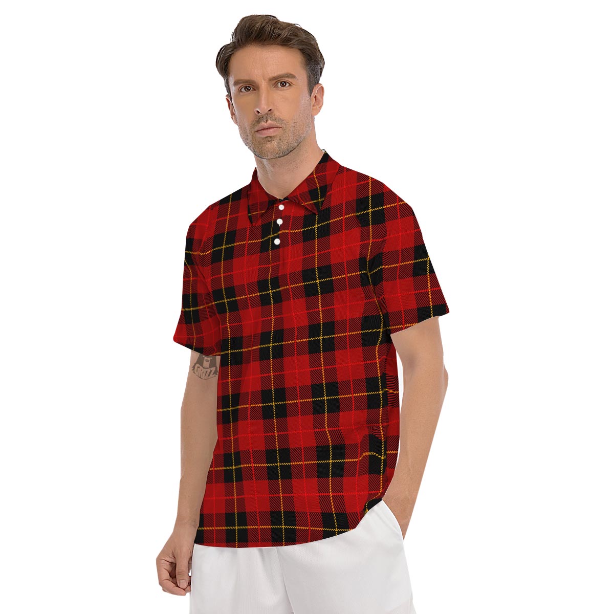 Black And Red Plaid Tartan Men's Golf Shirts-grizzshop