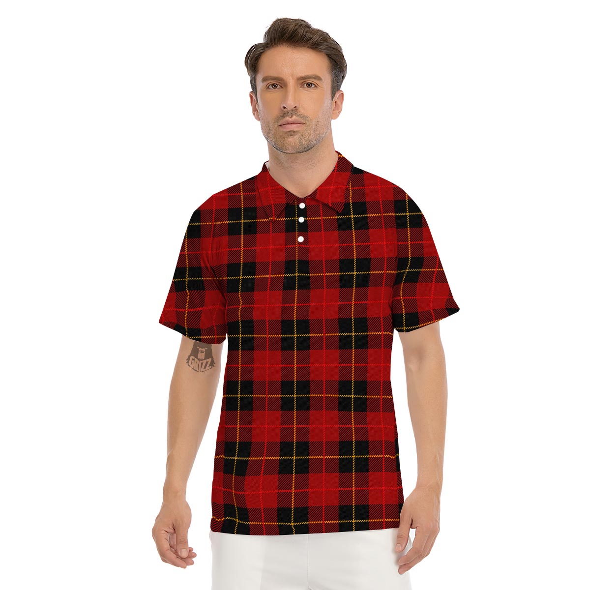 Black And Red Plaid Tartan Men's Golf Shirts-grizzshop