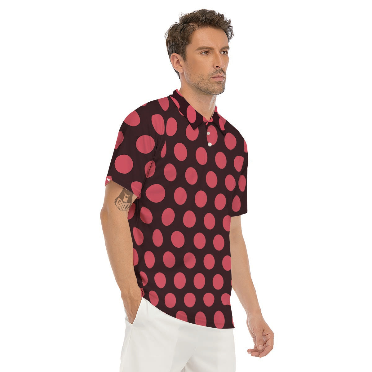 Black And Red Polka Dot Men's Golf Shirts-grizzshop