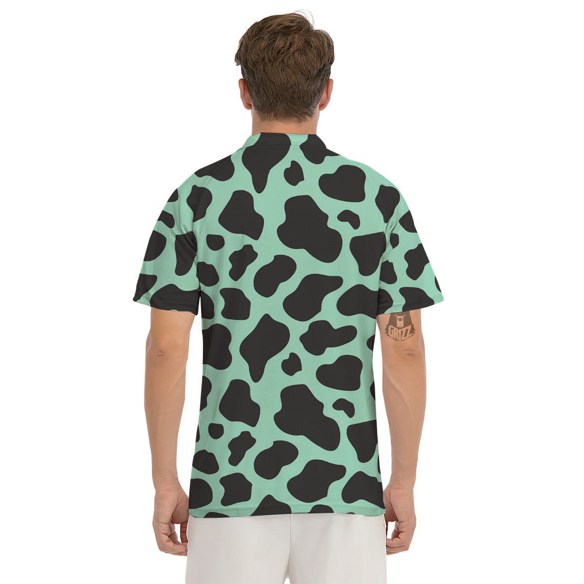 Black And Teal Cow Print Men's Golf Shirts-grizzshop