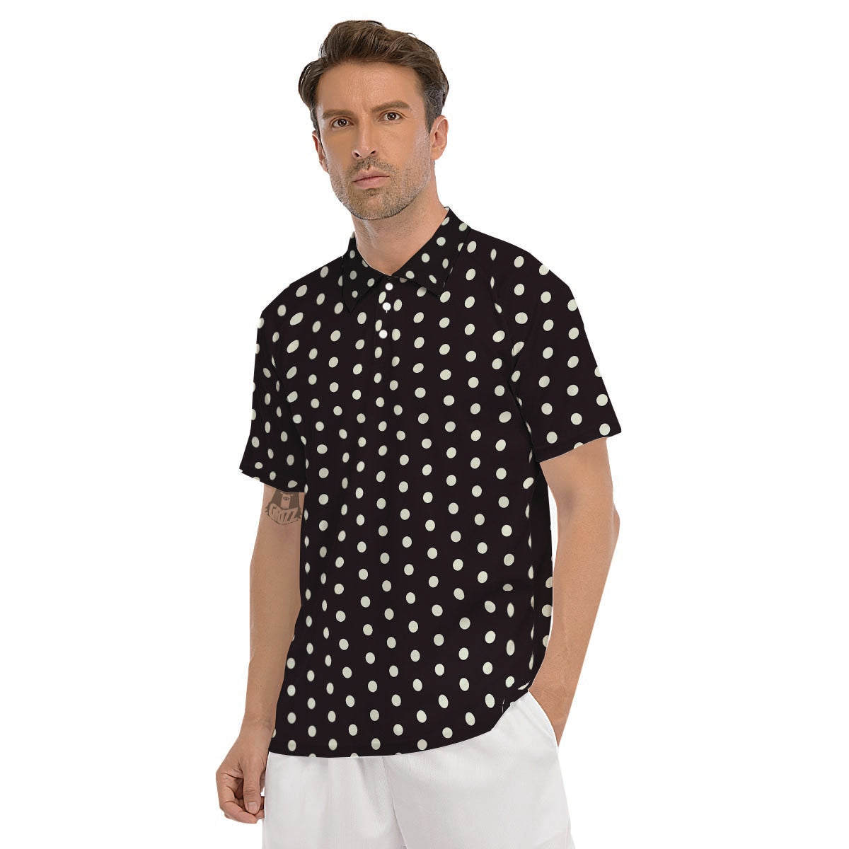 Black And White Polka Dot Men's Golf Shirts-grizzshop