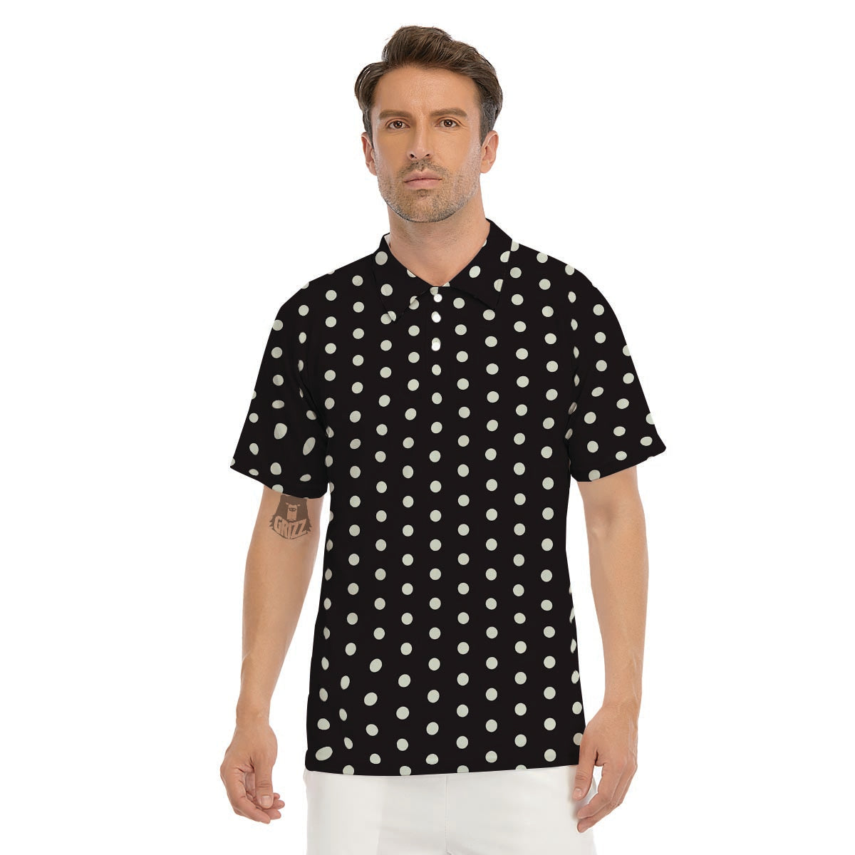 Black And White Polka Dot Men's Golf Shirts-grizzshop