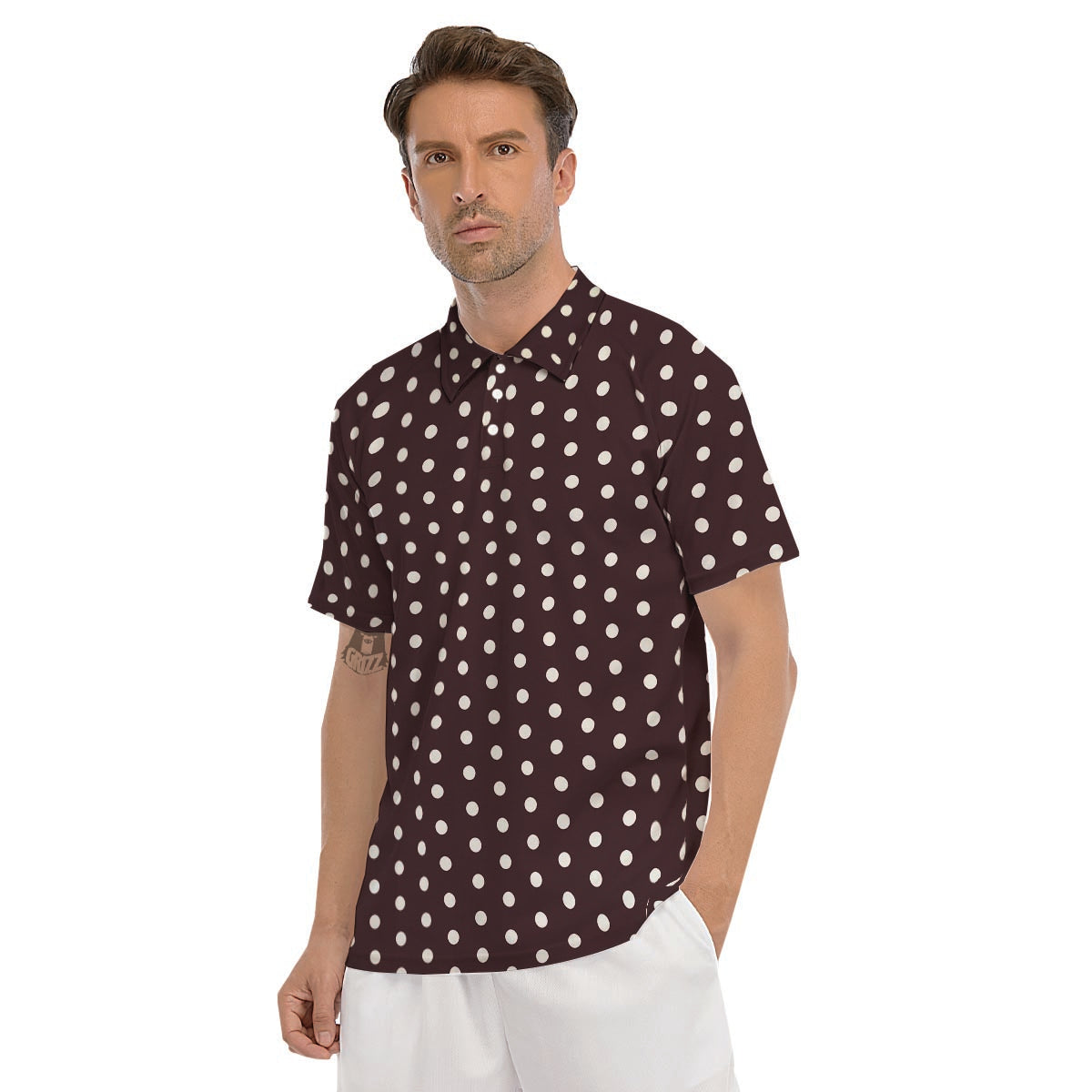 Black And White Tiniy Polka Dot Men's Golf Shirts-grizzshop