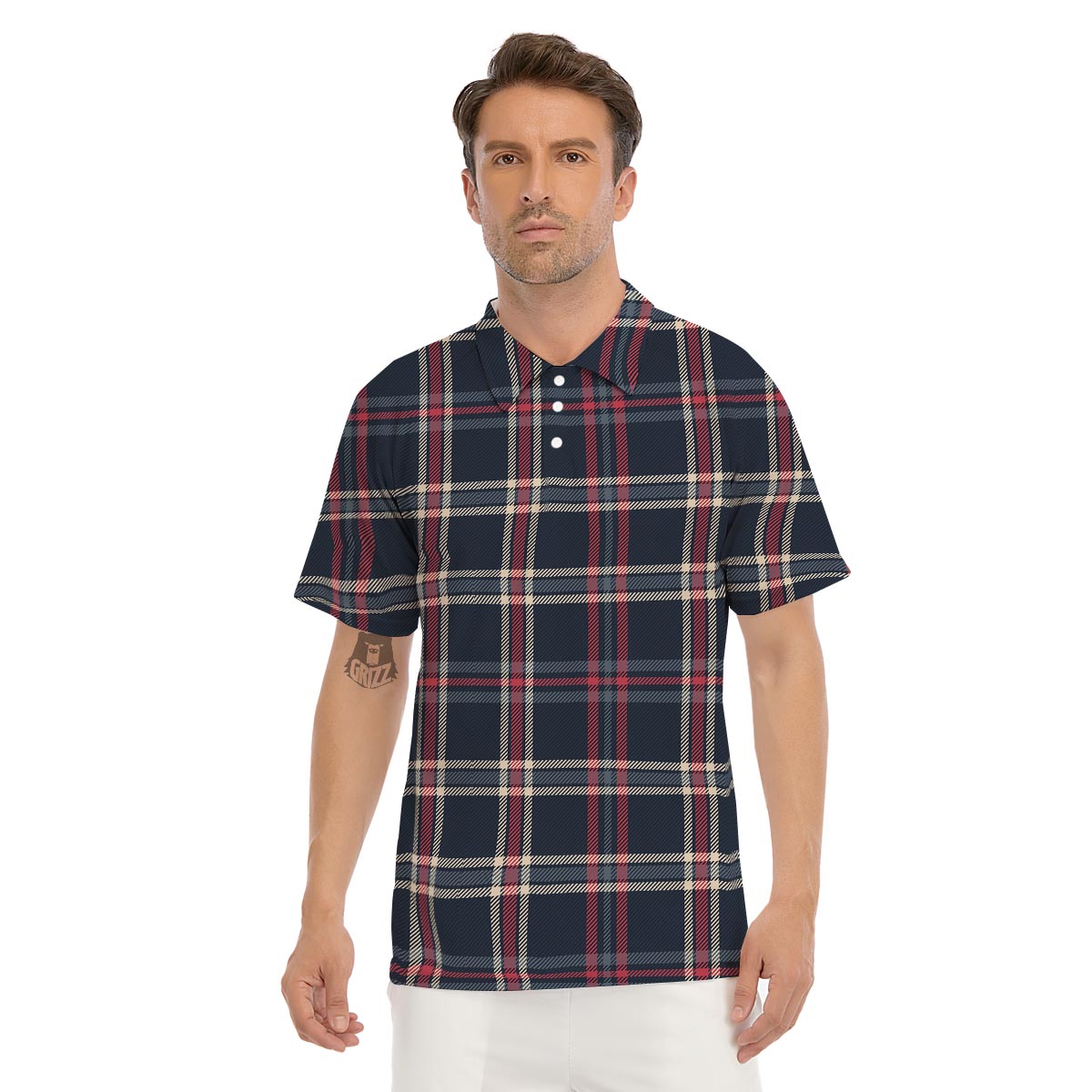 Black Tartan Plaid Men's Golf Shirts-grizzshop