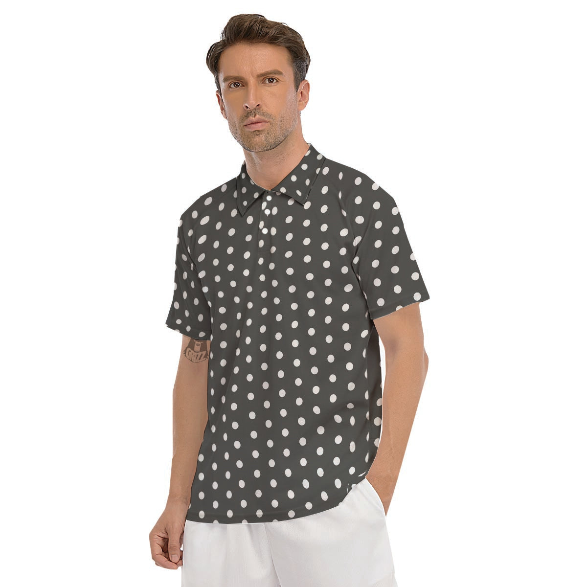 Black Tiny Polka Dot Men's Golf Shirts-grizzshop