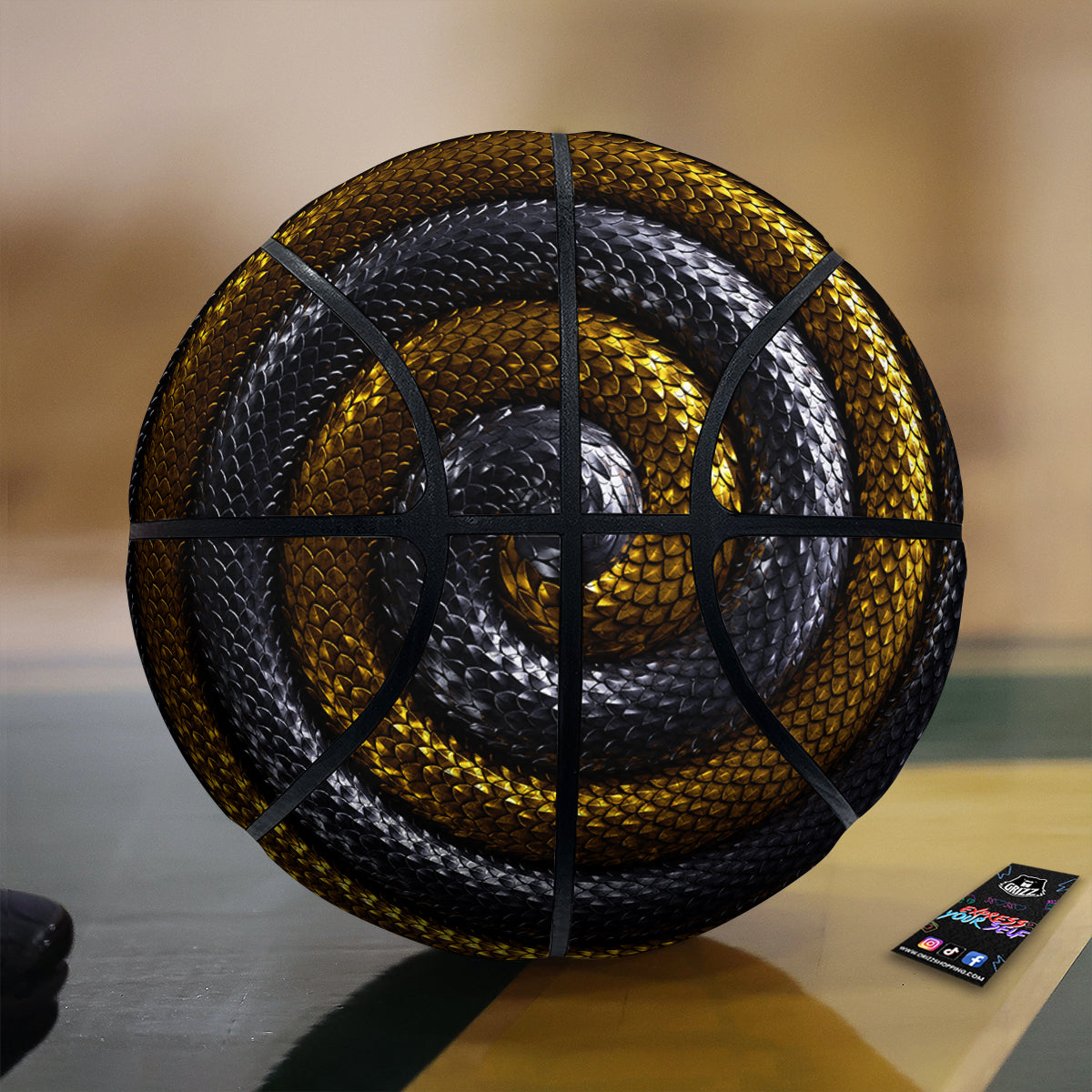 Black And Gold Twisted Snakes Print Basketball