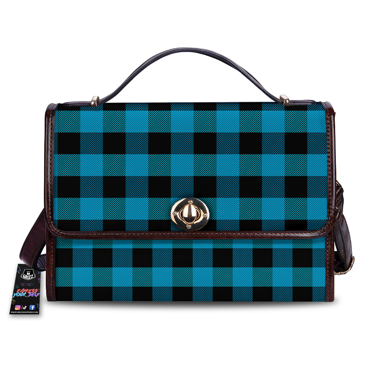 Black And Turquoise Check Print Pattern Women's Satchel Bag