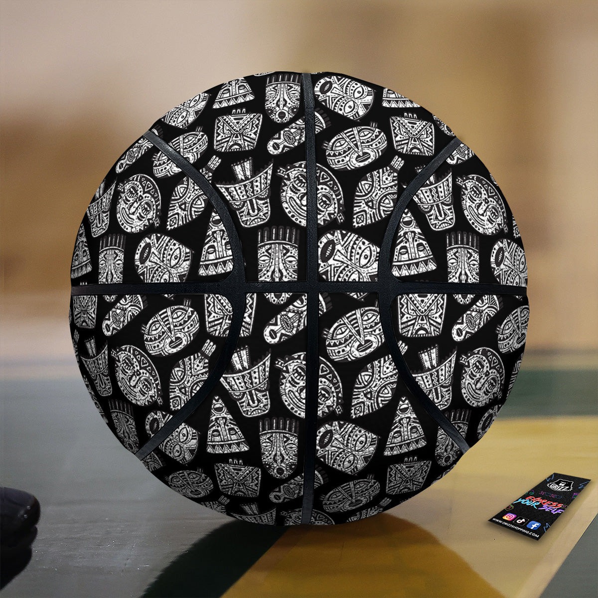 Black And White African Fancy Masks Print Pattern Basketball