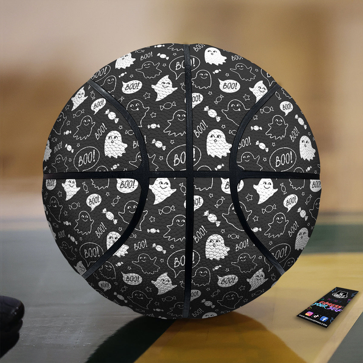 Black And White Ghost Boo Print Pattern Basketball