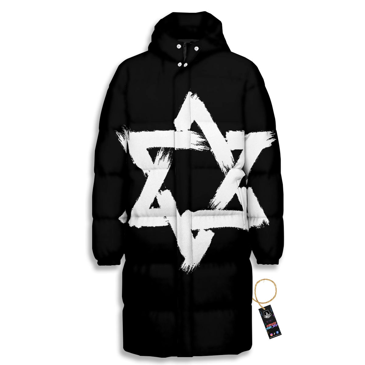 Black And White Star of David Print Long Down Jacket