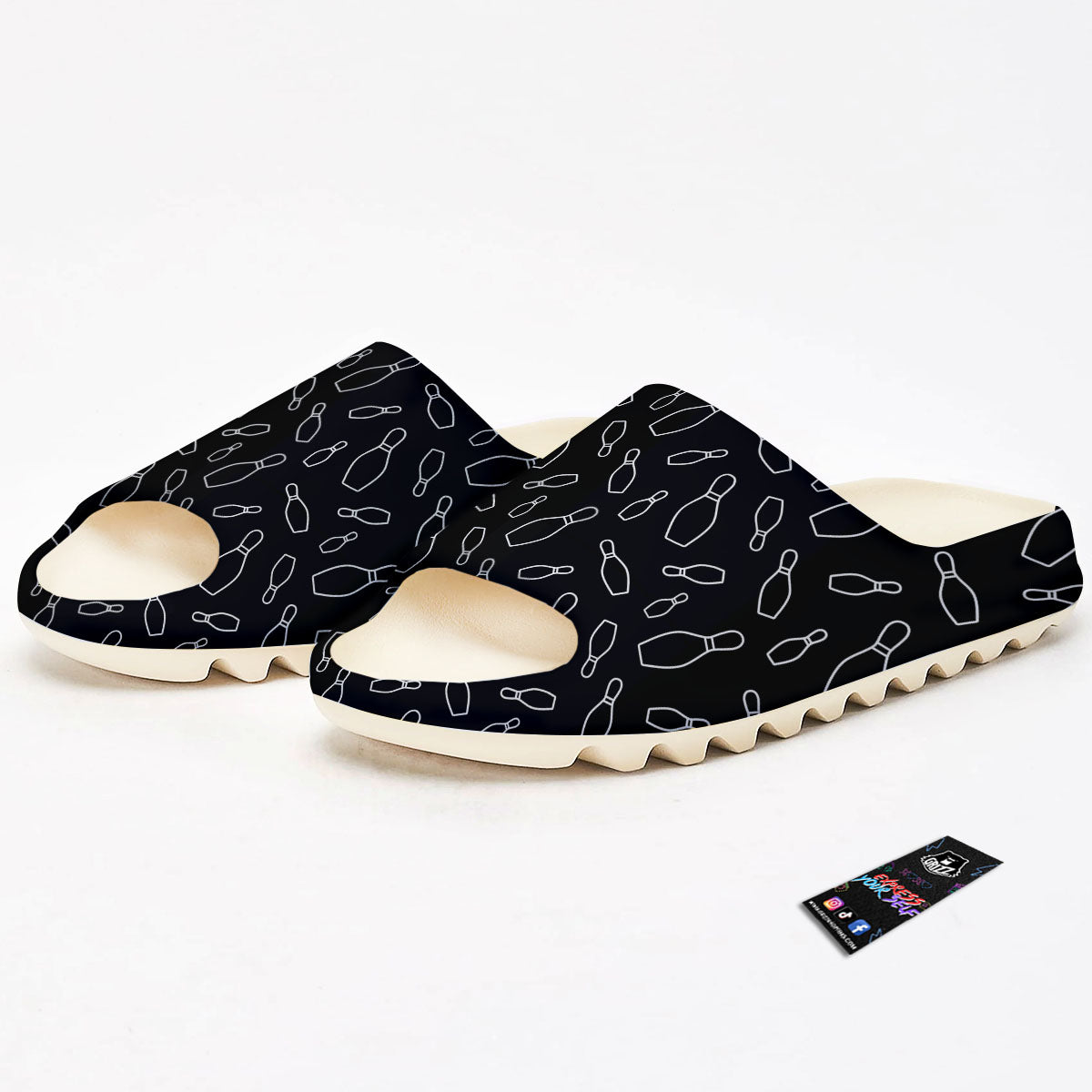 Black Bowling Pins Print Pattern Sandals-grizzshop