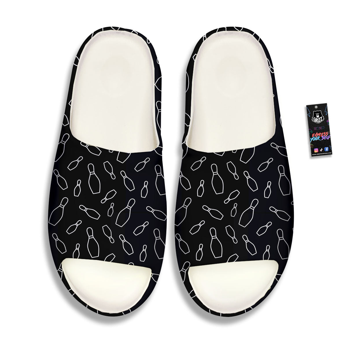 Black Bowling Pins Print Pattern Sandals-grizzshop