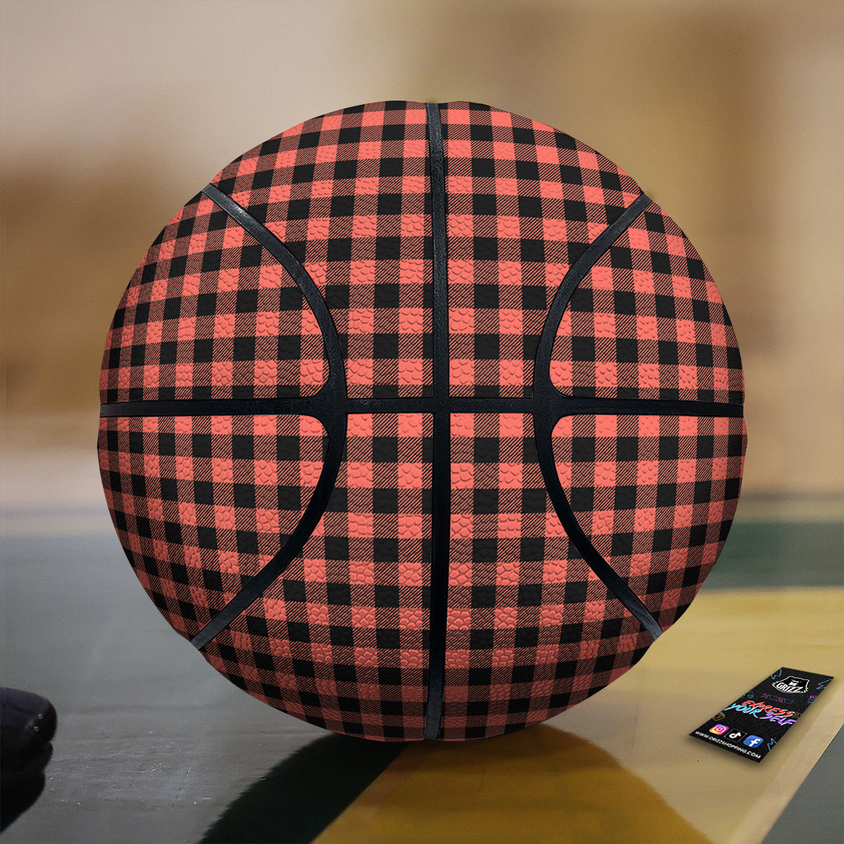 Black Buffalo Check And Coral Pink Print Basketball
