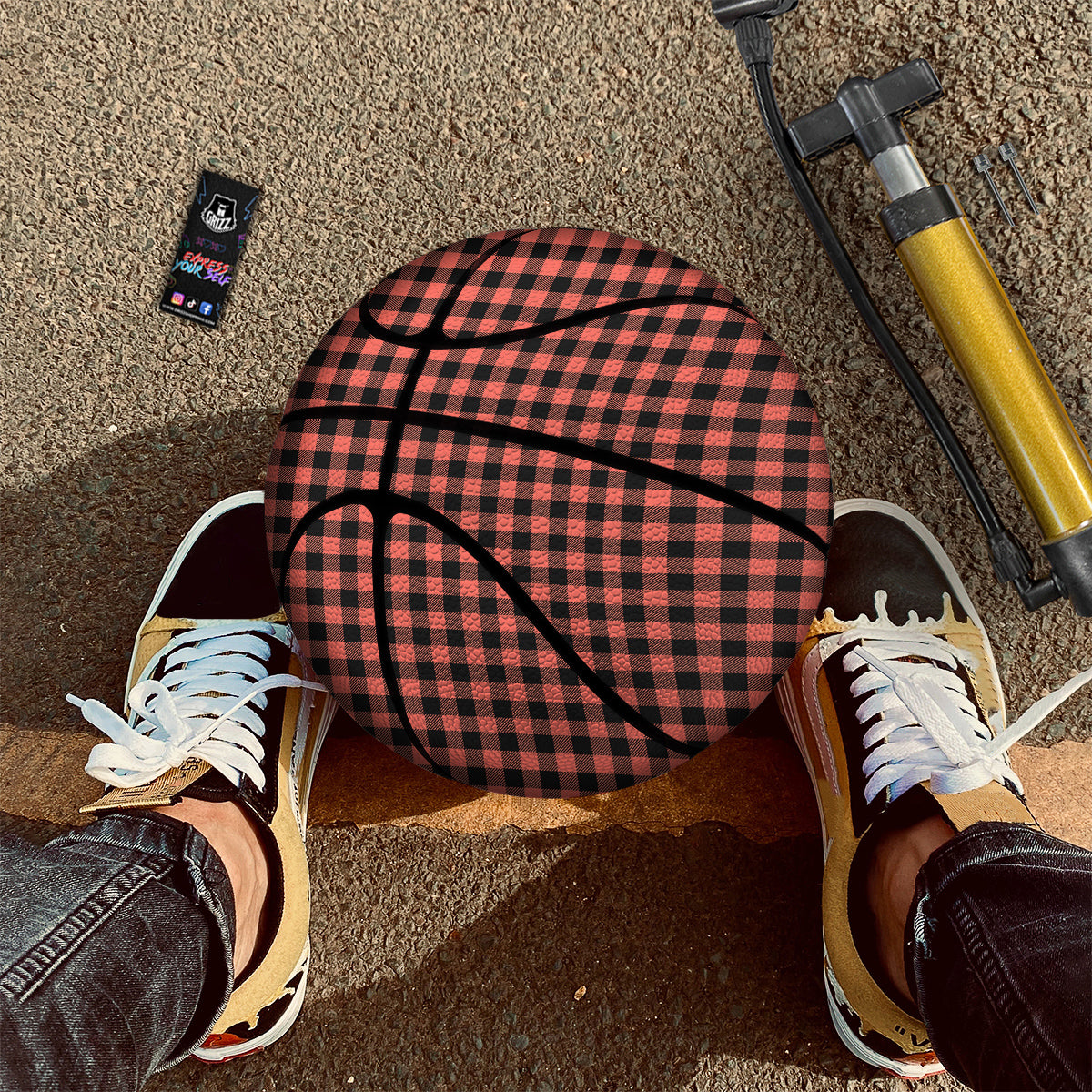 Black Buffalo Check And Coral Pink Print Basketball