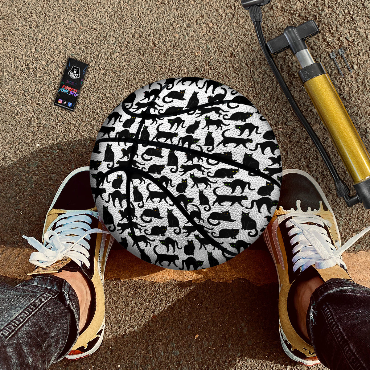 Black Cat And White Print Pattern Basketball